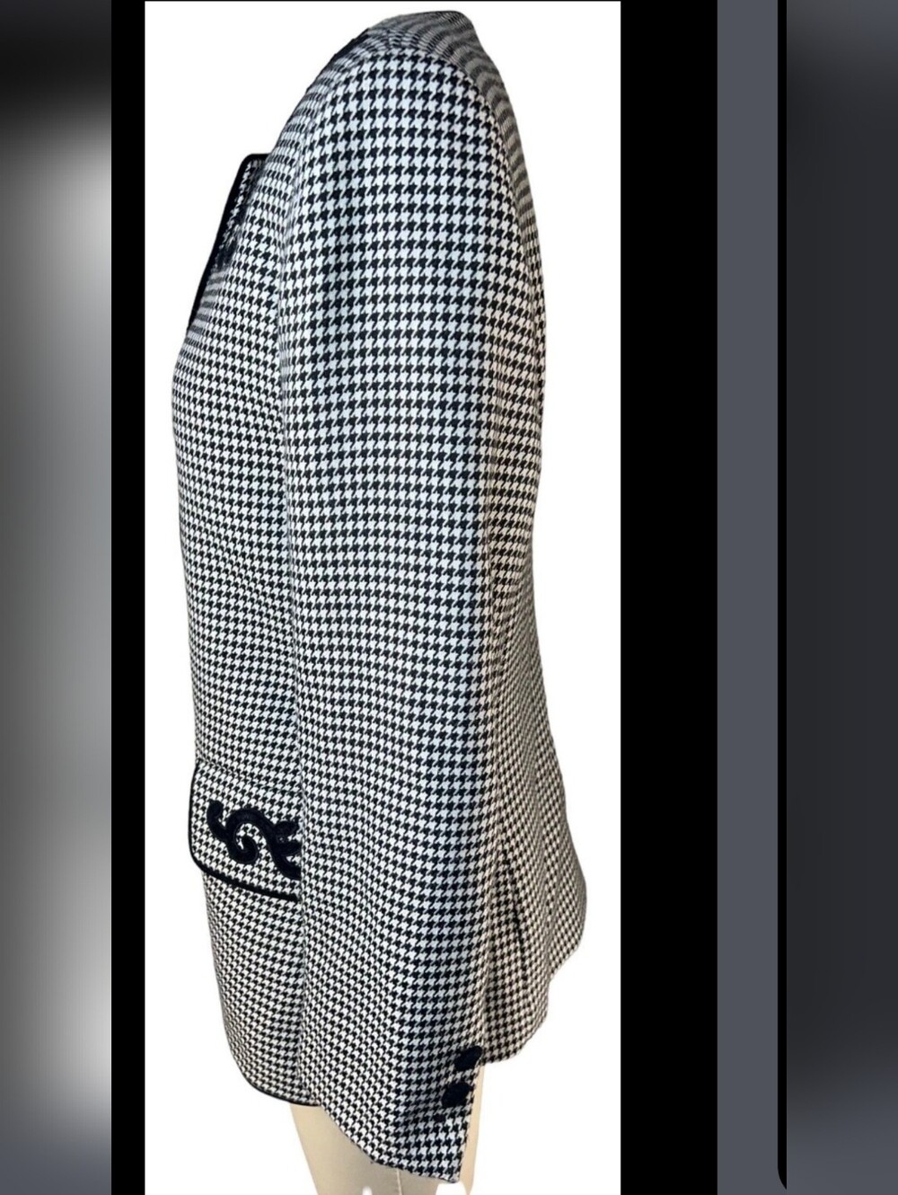Black & White Houndstooth Women's Blazer with Decorative Trim Sz 12 - Picture 3 of 10